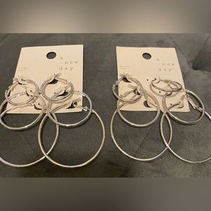 Graduated set of Silver tone Earrings- two sets (6 pairs of earrings total)